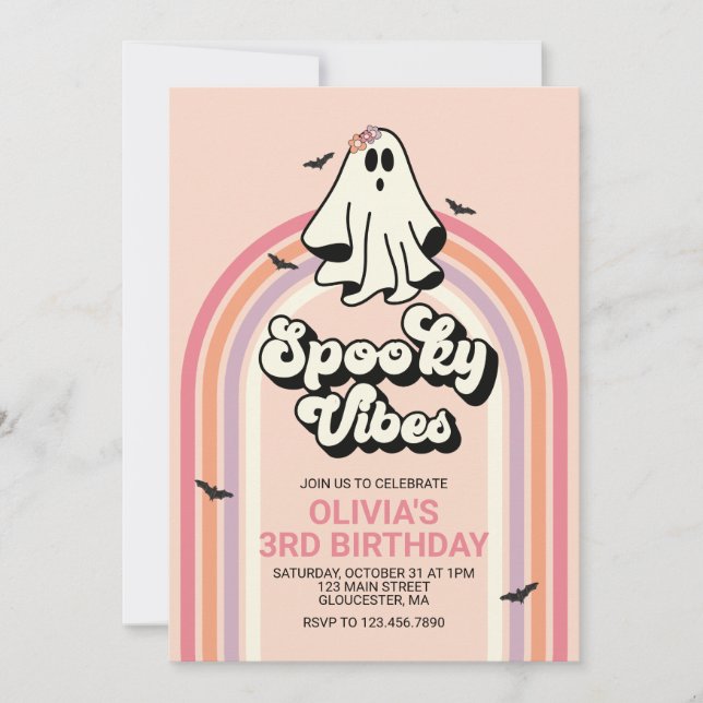 Groovy Ghost Retro Halloween Spooky Vibes Geburtst Einladung (Vorderseite)