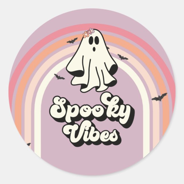 Groovy Ghost Retro Halloween Spooky Vibes Geburtst Runder Aufkleber (Vorderseite)