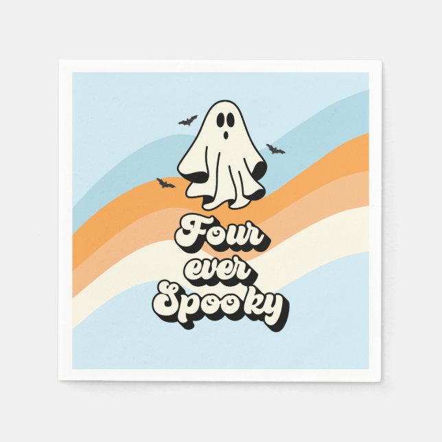 Groovy Ghost Retro Halloween Vier je Spooky Serviette (Vorderseite)