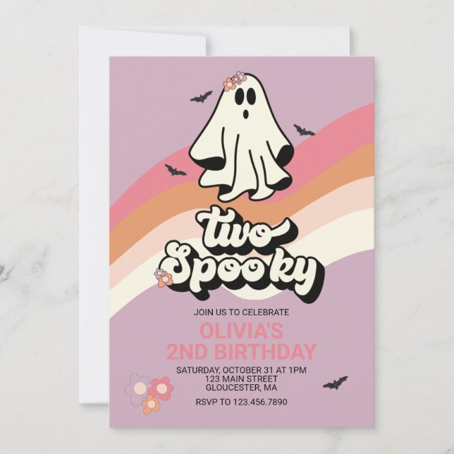 Groovy Ghost Retro Halloween Zwei Spooky Geburtsta Einladung (Vorderseite)