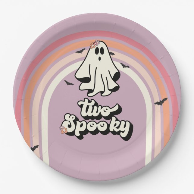 Groovy Ghost Retro Halloween Zwei Spooky Geburtsta Pappteller (Vorderseite)