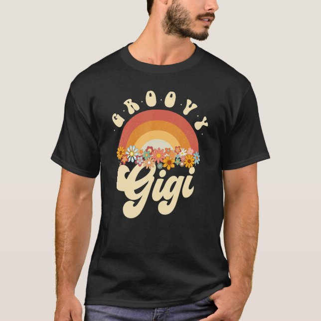 Groovy Gigi Retro Rainbow Colorful Flowers Design T-Shirt (Vorderseite)