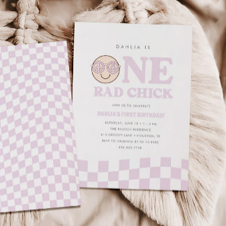 Groovy Girl Checkered Happy Face | 1. Geburtstag Einladung