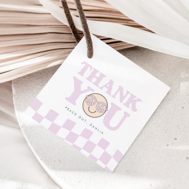 Groovy Girl Checkered Happy Face | 1. Geburtstag Geschenkanhänger (Von Creator hochgeladen)