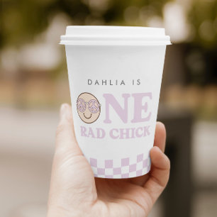 Groovy Girl Checkered Happy Face   1. Geburtstag Pappbecher