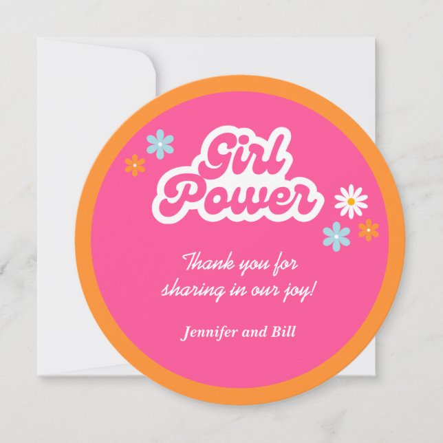 Groovy Girl Power Kinderdusche Danke Karte (Vorderseite)