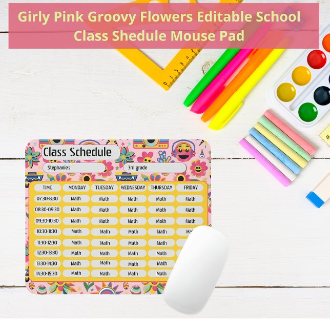 Groovy Girly Blume Pink 2024 Class Schedule Mousepad (Von Creator hochgeladen)