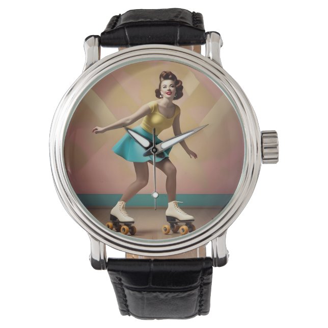 "Groovy Glide: Retro-Rhythmen auf Skate-Rädern" Armbanduhr (Vorderseite)