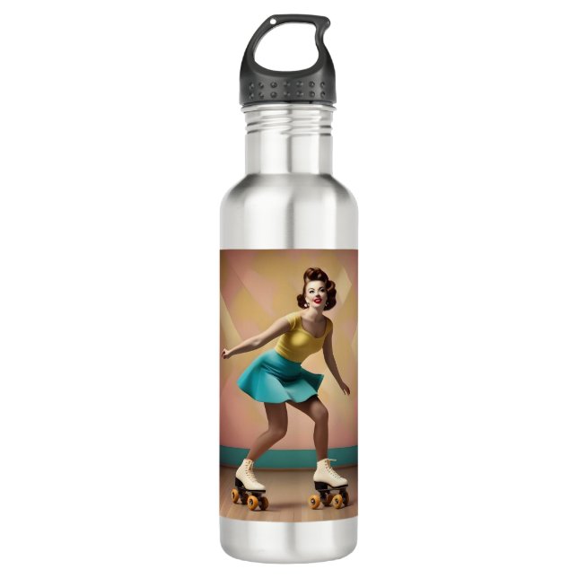"Groovy Glide: Retro-Rhythmen auf Skate-Rädern" Edelstahlflasche (Vorderseite)