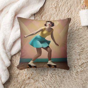 "Groovy Glide: Retro-Rhythmen auf Skate-Rädern" Kissen
