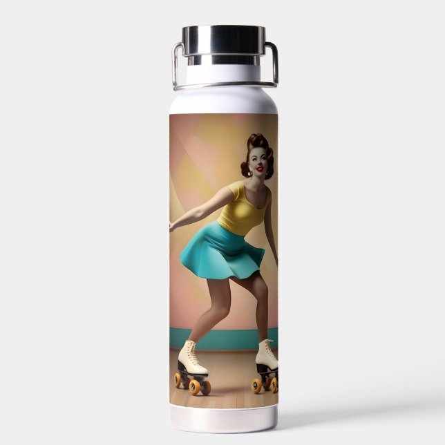 "Groovy Glide: Retro-Rhythmen auf Skate-Rädern" Trinkflasche (Rückseite)