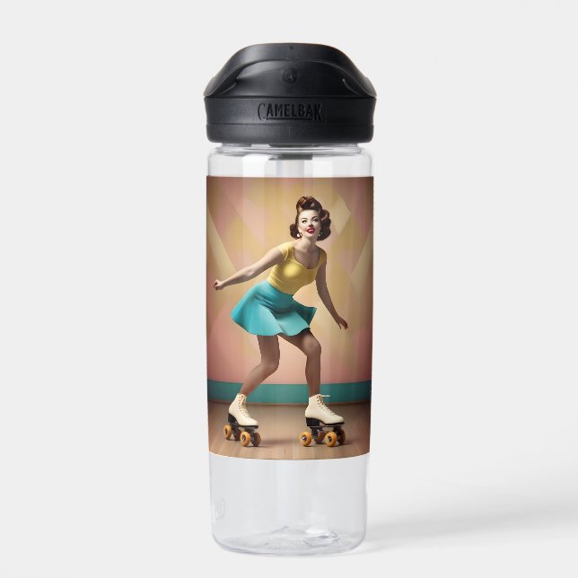 "Groovy Glide: Retro-Rhythmen auf Skate-Rädern" Trinkflasche (Rückseite)