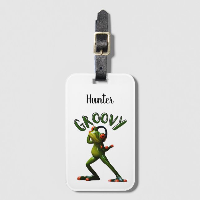 Groovy Green Frog Gepäckanhänger (Vorderseite Vertikal)