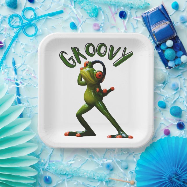 Groovy Green Frog Pappteller (Party)