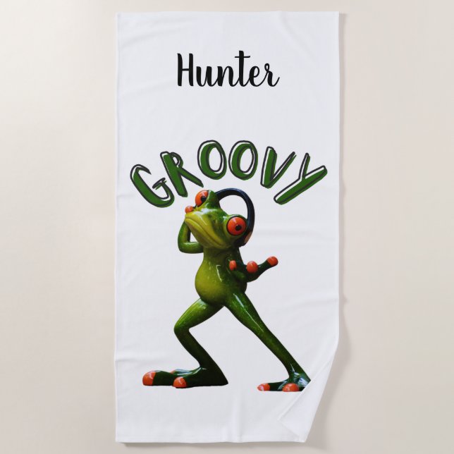 Groovy Grüner Frosch Strandtuch (Vorderseite)