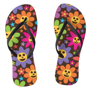 Groovy Gruselige Bunte Blumen Halloween  Flip Flops
