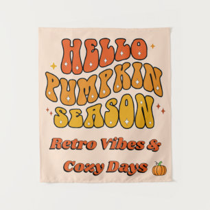 Groovy Hallo Kürbis-Saison Retro-Herbst-Glanz Wandteppich