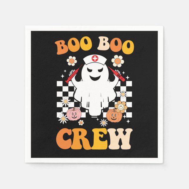 Groovy Halloween Boo Crew Nurse Ghost Serviette (Vorderseite)
