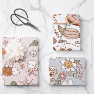 Groovy Halloween Boo Ghost Funny Retro Muster Geschenkpapier Set
