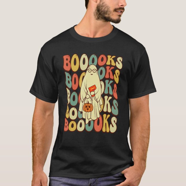 Groovy Halloween Booooks Ghost Hippie Boo Reading  T-Shirt (Vorderseite)