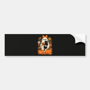 Groovy Halloween-Geist mit schwarzer Katze floral Autoaufkleber
