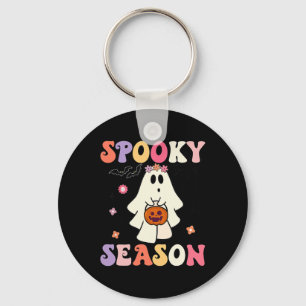 Groovy Halloween Ghost Holding Pumpkin Spooky Seas Schlüsselanhänger