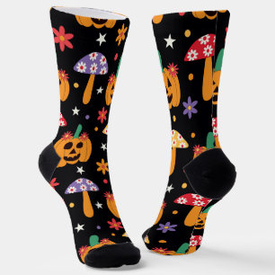 Groovy Halloween-Kürbisse Blumen und Pilze Socken