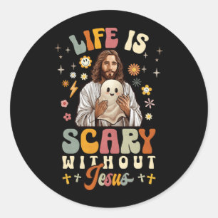 Groovy Halloween Leben ist Beängstigend ohne Jesus Runder Aufkleber