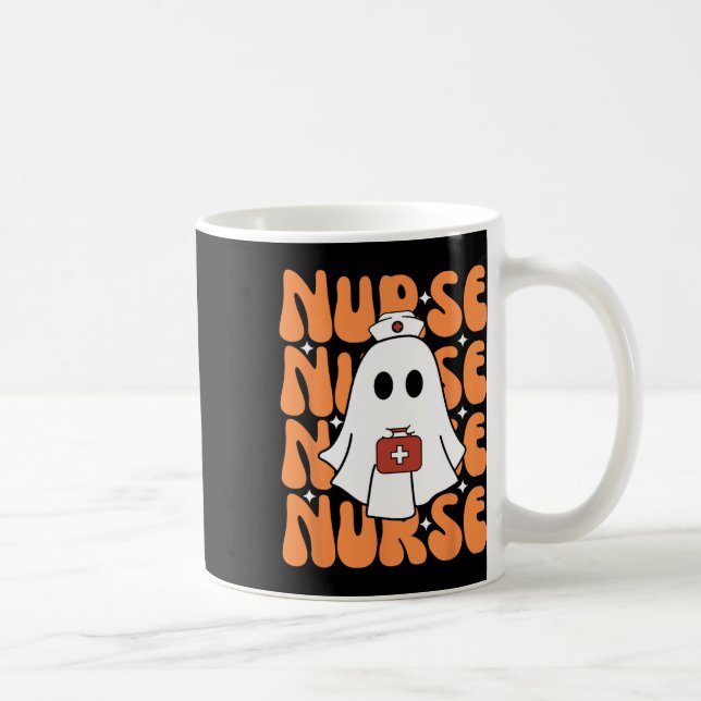 Groovy Halloween Nurse Ghost Funny Nursing Kostüm Kaffeetasse (Rechts)
