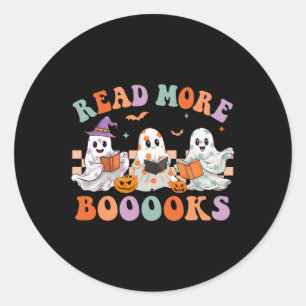 Groovy Halloween Read more Books Floral Ghost Boo Runder Aufkleber