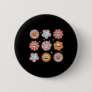 Groovy Halloween Smile Face Disco Retro Pumpkin Sk Button