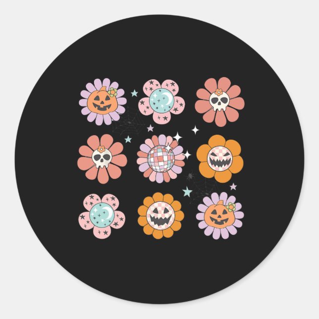 Groovy Halloween Smile Face Disco Retro Pumpkin Sk Runder Aufkleber (Vorderseite)