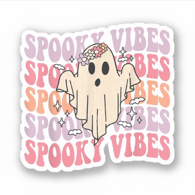 Groovy Halloween Spooky Vibes Retro Floral Ghost C Aufkleber (Vorderseite)