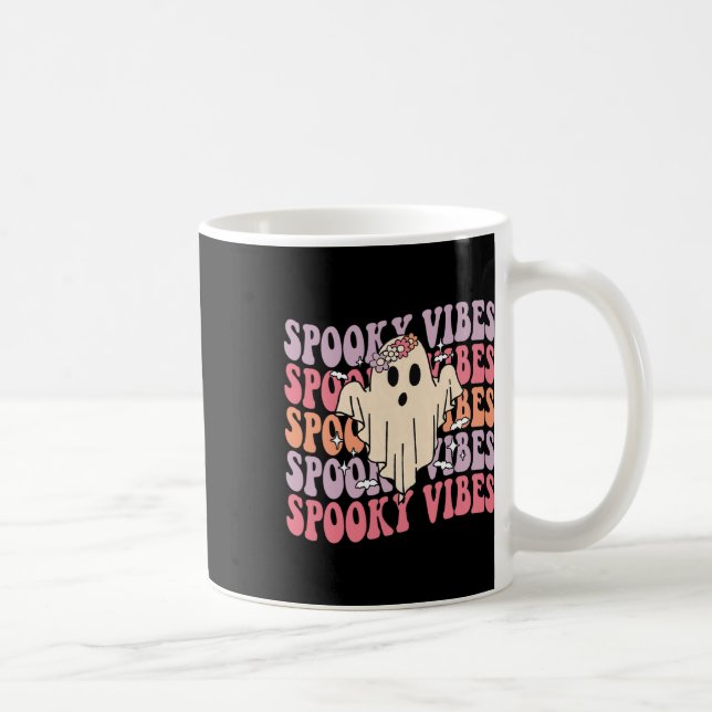 Groovy Halloween Spooky Vibes Retro Floral Ghost C Kaffeetasse (Rechts)