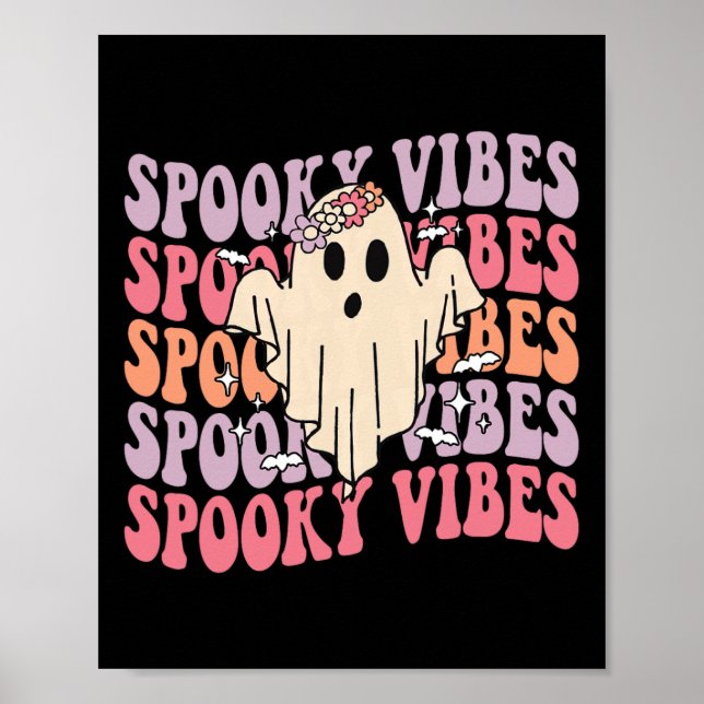 Groovy Halloween Spooky Vibes Retro Floral Ghost C Poster (Vorne)