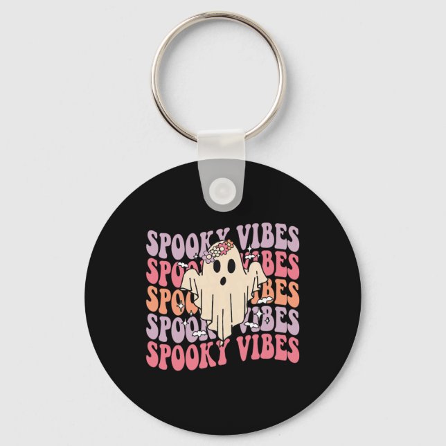 Groovy Halloween Spooky Vibes Retro Floral Ghost C Schlüsselanhänger (Vorderseite)