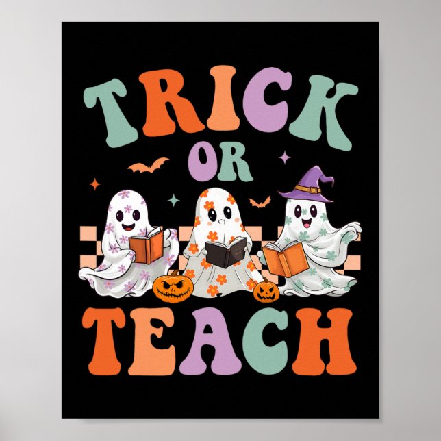 Groovy Halloween Trick oder lehren Blumenghost Tea Poster (Vorne)