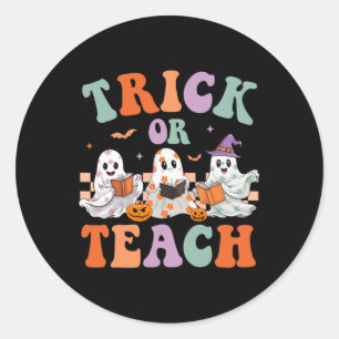 Groovy Halloween Trick oder lehren Blumenghost Tea Runder Aufkleber