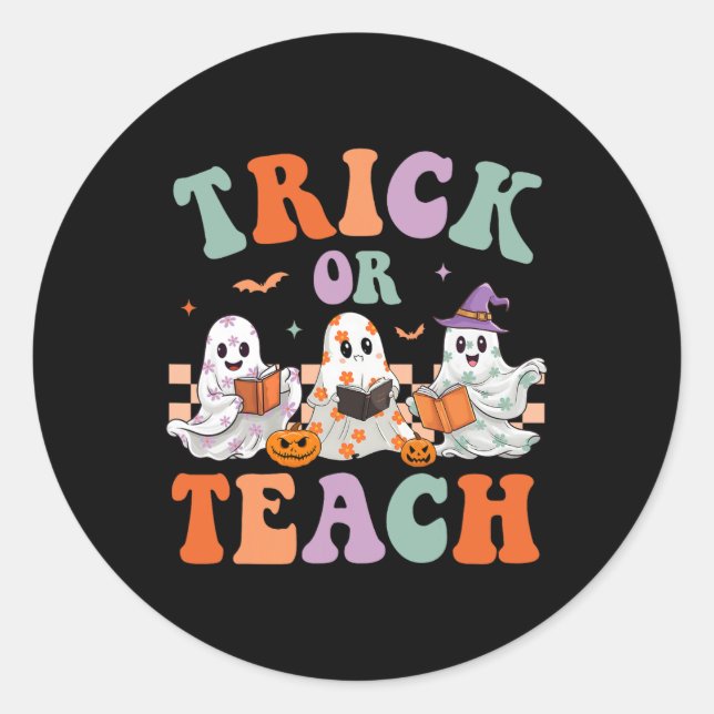 Groovy Halloween Trick oder lehren Blumenghost Tea Runder Aufkleber (Vorderseite)