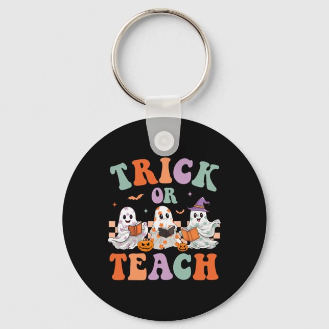 Groovy Halloween Trick oder lehren Blumenghost Tea Schlüsselanhänger (Vorderseite)