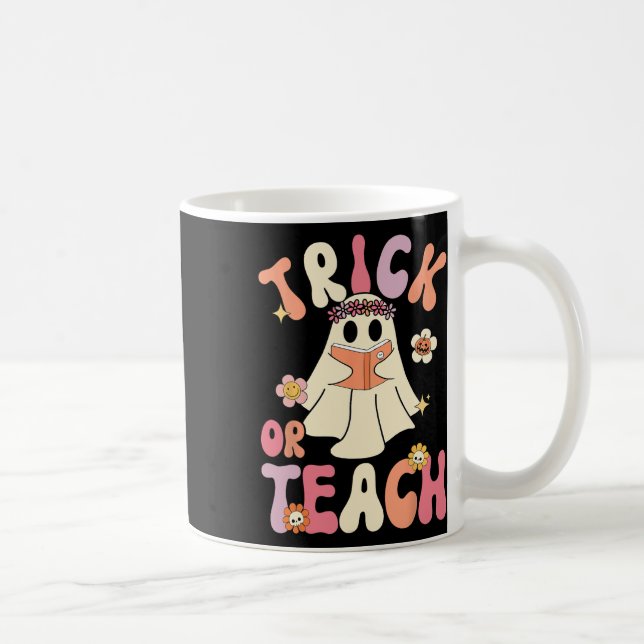Groovy Halloween Trick oder lehren Retro Blumengho Kaffeetasse (Rechts)