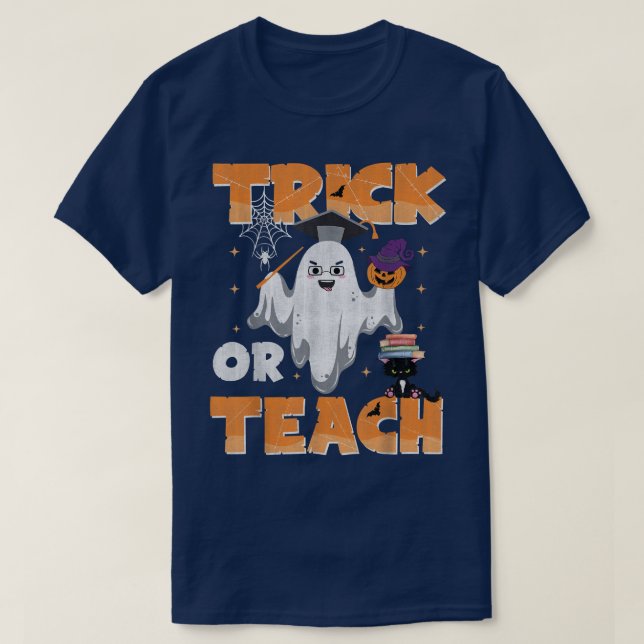 Groovy Halloween Trick oder lehren Spooky Lehrer T-Shirt (Design vorne)