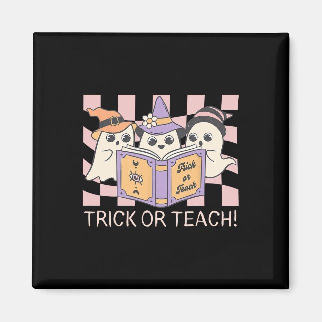 Groovy Halloween Trick oder Teach Retro Ghost Teac Magnet (Vorne)