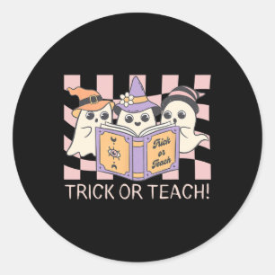 Groovy Halloween Trick oder Teach Retro Ghost Teac Runder Aufkleber