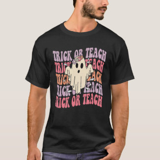 Groovy Halloween Trick or Teach Retro Floral Geist T-Shirt