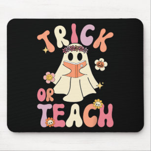 Groovy Halloween Trick or Teach Retro Floral Ghost Mousepad