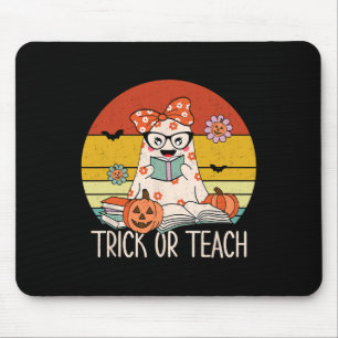 Groovy Halloween Trick or Teach Retro Floral Ghost Mousepad