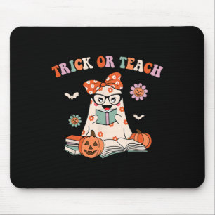 Groovy Halloween Trick or Teach Retro Floral Ghost Mousepad
