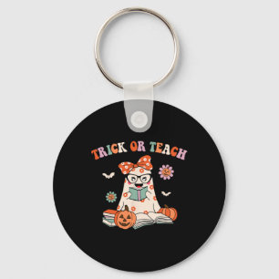 Groovy Halloween Trick or Teach Retro Floral Ghost Schlüsselanhänger