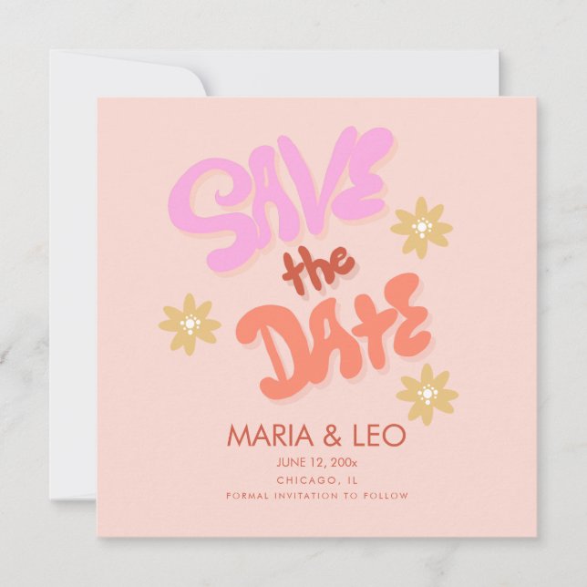 Groovy Hand Drawn Letters Save the Date Karte (Vorderseite)